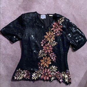 Sténay V-Neck sequin short sleeve vintage top